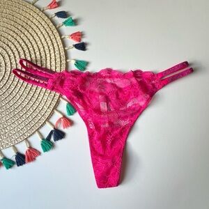 Victoria's Secret Very Sexy Double Shine Strap Lace Thong Panty Forever Pink L